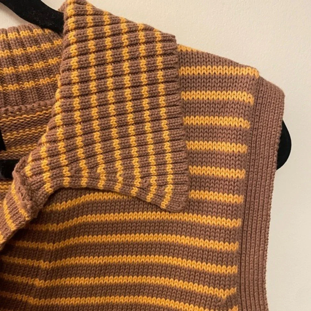 Cider Striped‎ Knit Sweater Vest Brown Yellow Cotton Collar Pockets Mens Medium